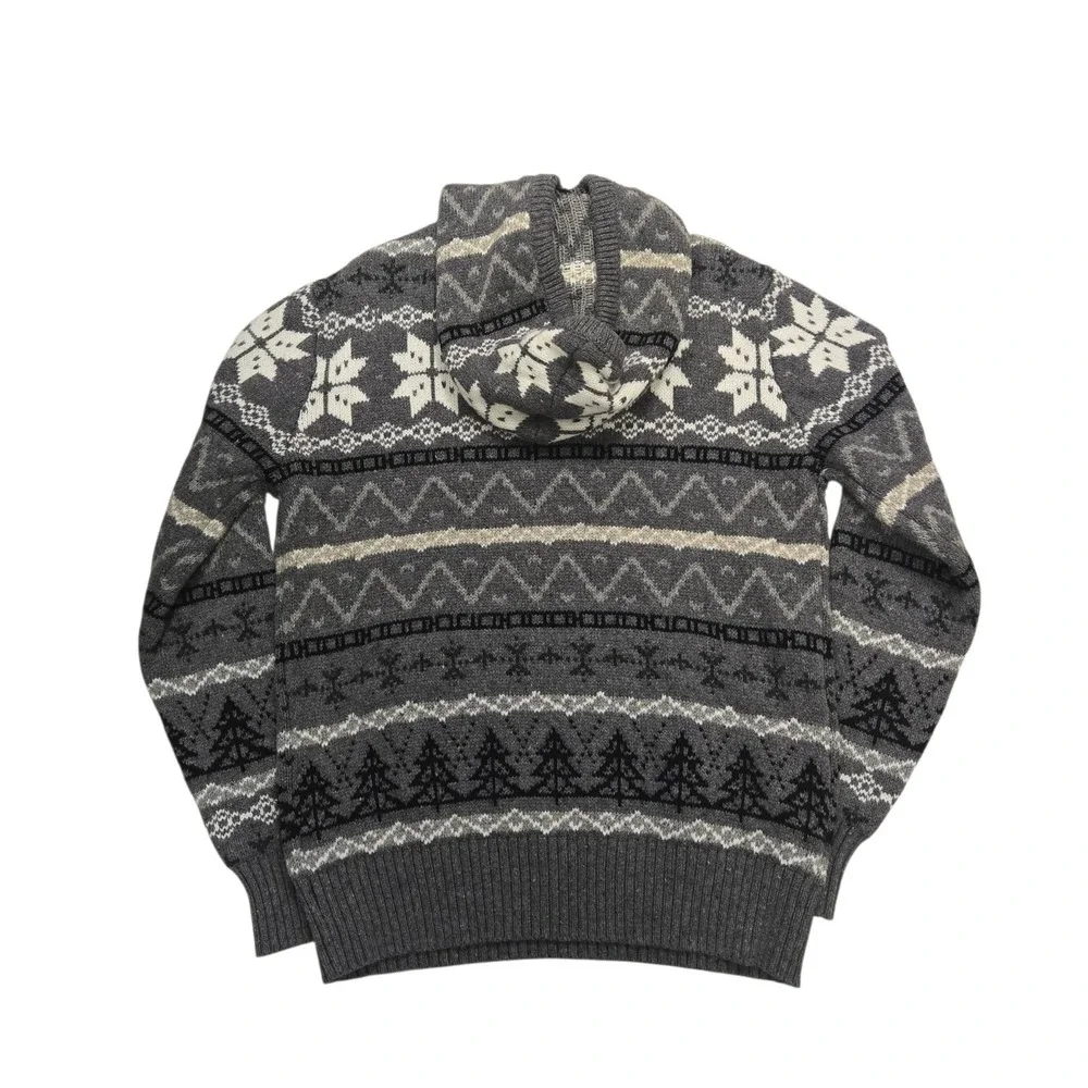 American Eagle Softest Sweater Hoodie Mens XS Gray Nordic Snowflake Fair Isle VG